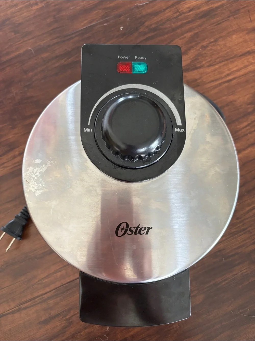 Oster 8” Brushed Stainless Steel Waffle Maker in Silver & Black